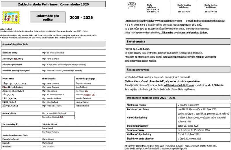 Organizace školního roku 2025 -2026
