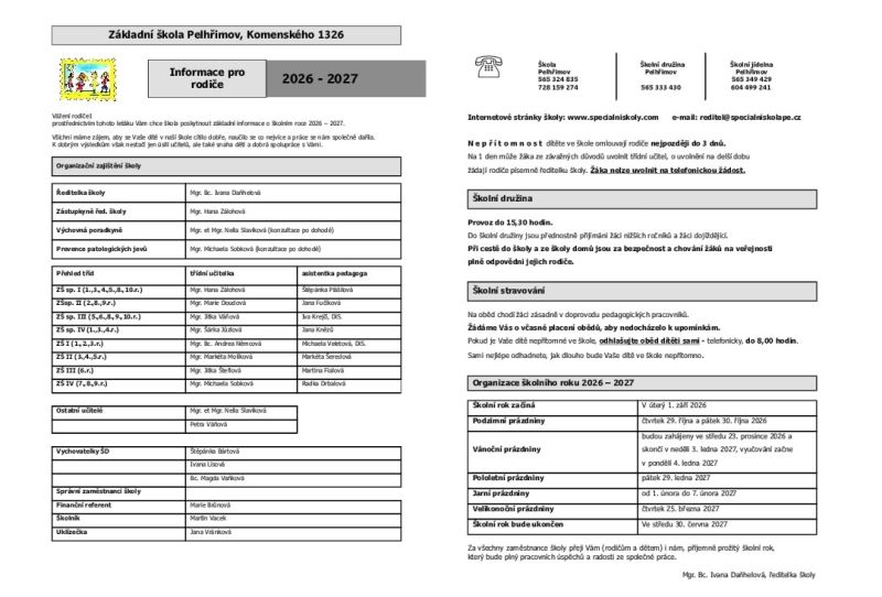 Organizace školního roku 2026 -2027