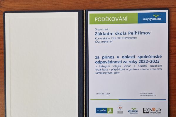 Poděkování za společenskou odpovědnost